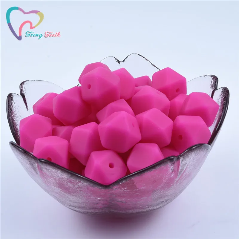Fuchsia 10 шт Силиконовые бусы для прорезывания зубов шестигранник 14 мм/17 мм силиконовые жевательные бусины ожерелье зубы DIY Ювелирные изделия запчасти пищевой силиконовый бисер - Цвет: Fuchsia