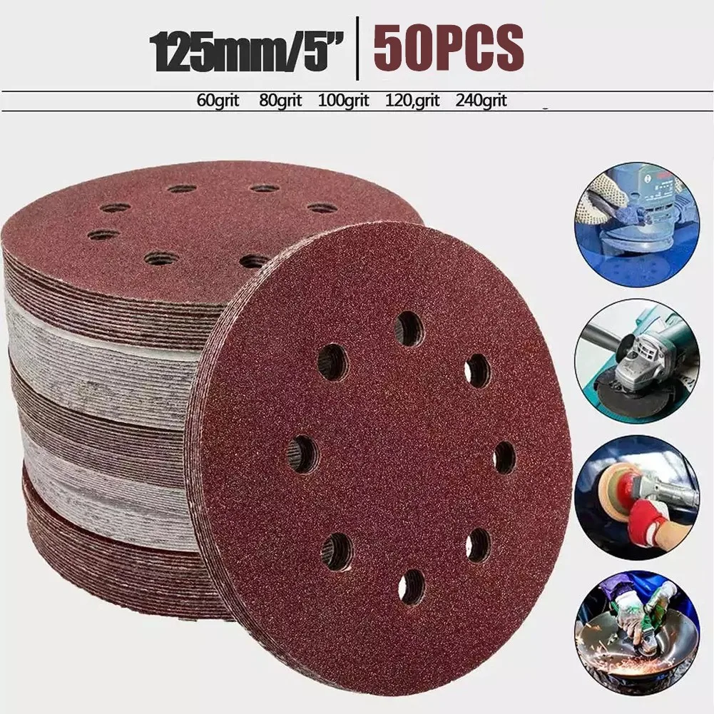 

50Pcs 125mm Sanding Discs 5 Inch 8 Hole Orbital Sander Sandpaper Polishing Pad Wood Jade Sandpaper Polishing Pad