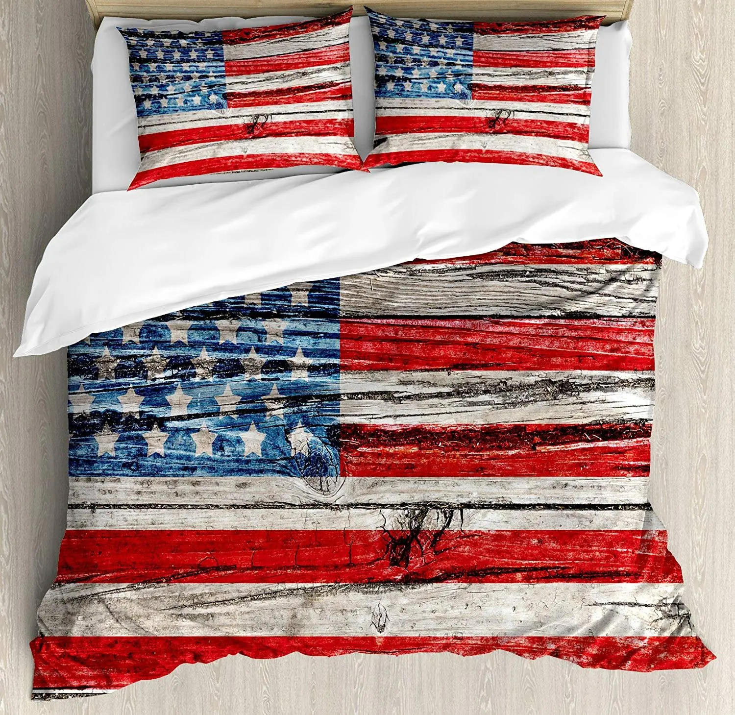

Rustic American USA Flag Bedding Set Fourth July Independence Day Painted Wooden panel Wall Looking Freedom Duvet Cover Bed Set