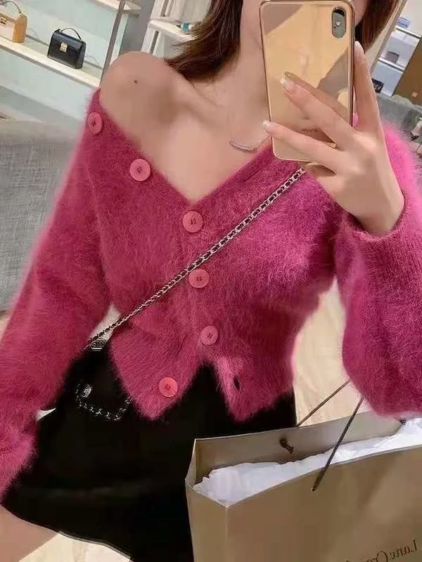 

Норковый вязаный кардиган для женщин, верхняя одежда на осень и зиму, новая молодежная одежда.