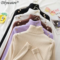 pullover sweater womens solid soft jumper turtleneck sweater female autumn winter sweater 2022 new casual button tops clothes