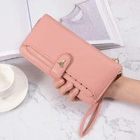 7 colour korean pu leather women wallets female long zipper coin purses with wristband handbag for lady money credit card holder