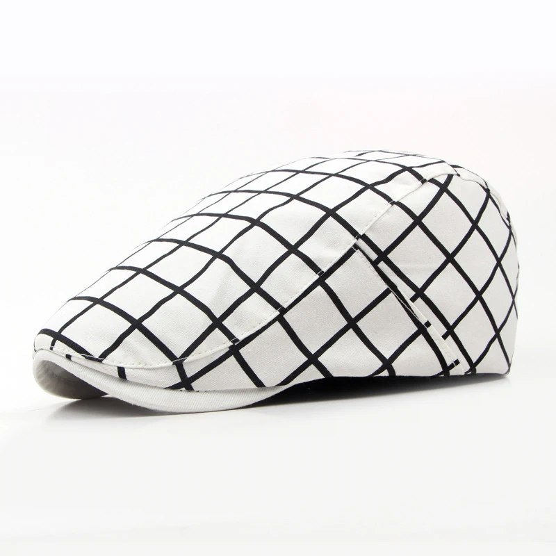 

Retro Plaid Beret Cap Men Duckbill Driver Ivy Flat Hat Male Winter Wool Casual Adjustable Headgear