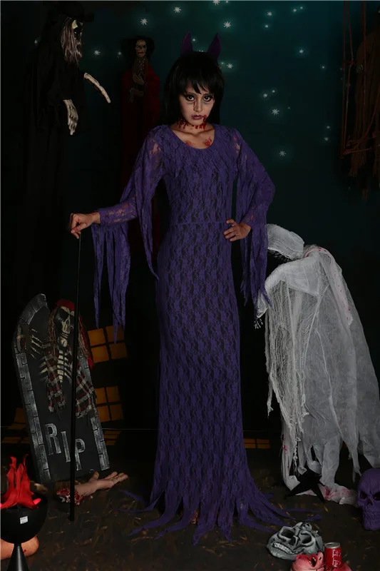 Костюм на Хэллоуин для женщин Дьявол Королева фиолетовый сексуальная ведьма