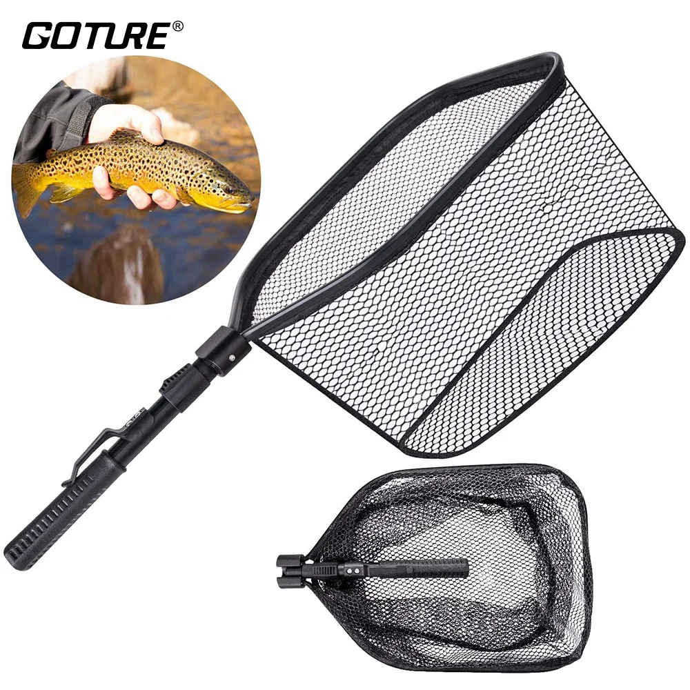 

Goture Folding Portable Fishing Net Aluminum Alloy Fishing Hand Net Landing Net Rubber Coating Network Fishing Accessories 66cm