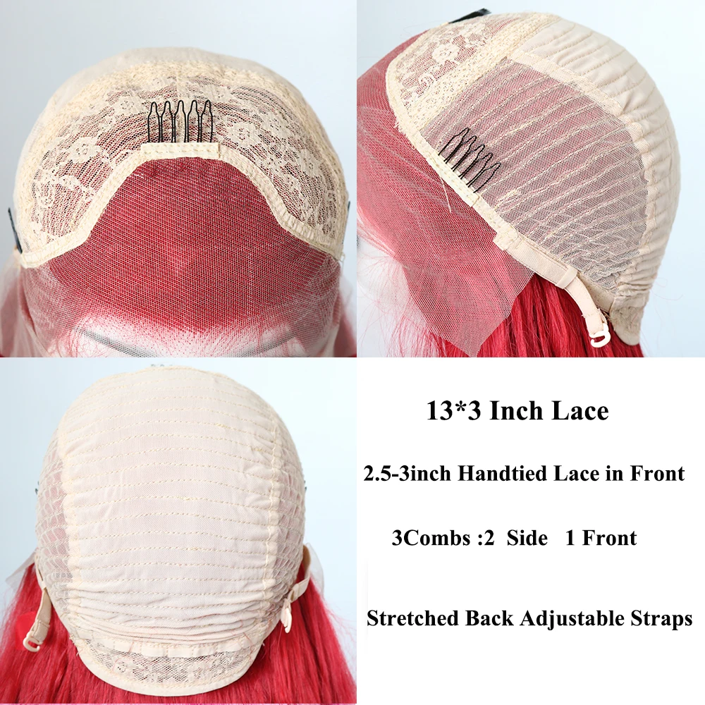 Lvcheryl 13X3 красный цвет натуральные длинные волнистые устойчивые к нагреву парики