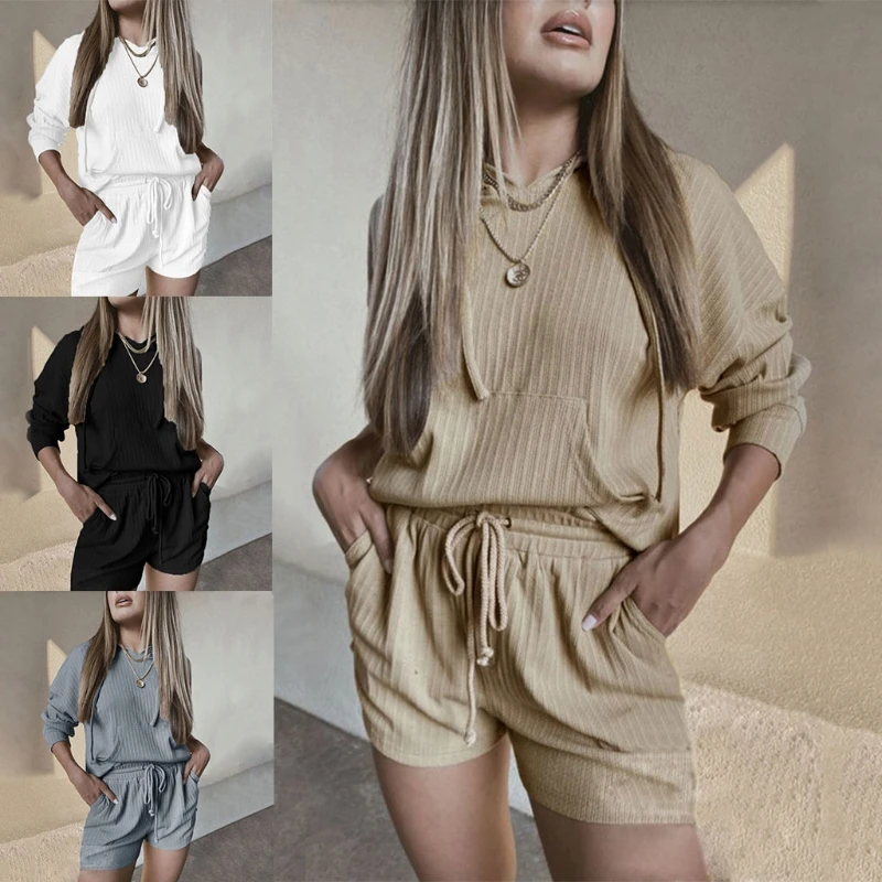 Женская толстовка Пижамный костюм пуловер с длинным рукавом топы короткие штаны