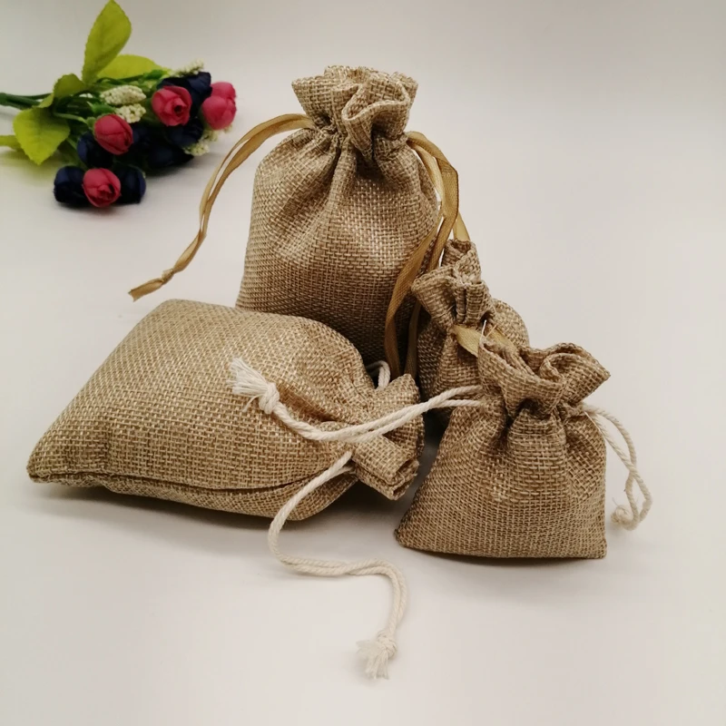 Фото 5pcs Fabric Jute Bags Gift Packaging Bag Gift Bag Drawstring Cotton Bag for Christmas Party Wedding Jewelry Pouches Diy Handmade №3