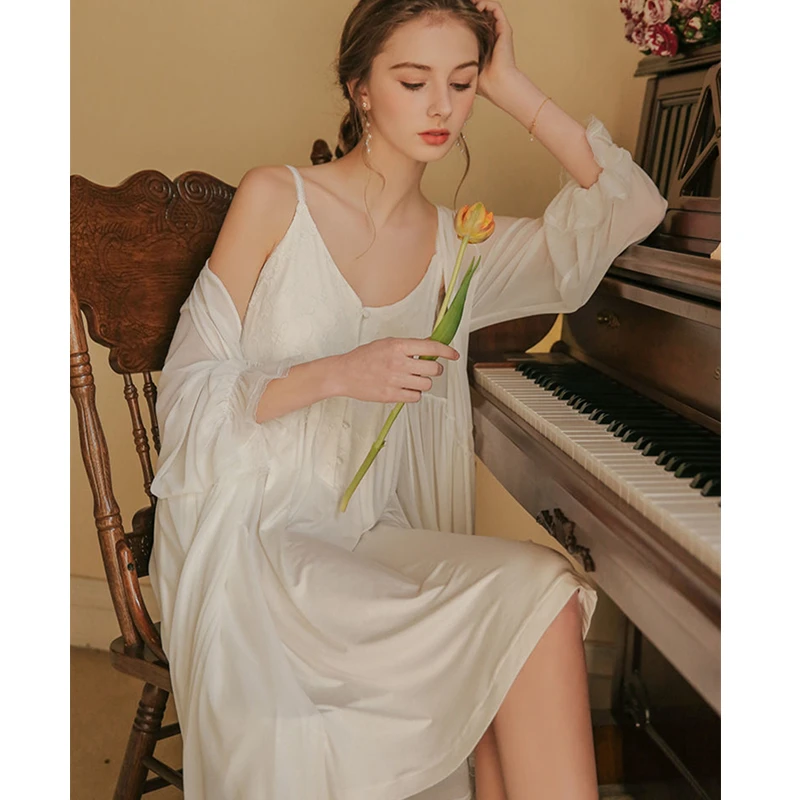 Роскошный халат комплект из двух предметов осенняя Пижама Женская домашняя