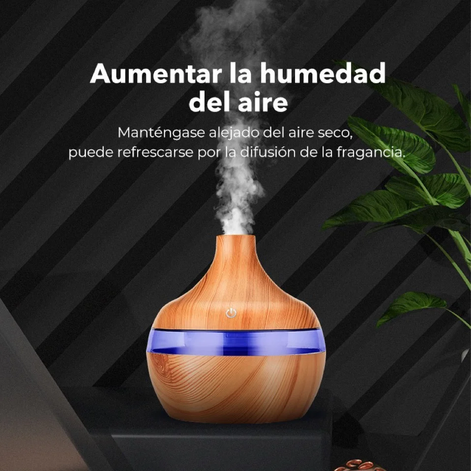 

Wood Grain Household Humidifier 5V Colorful Luminous Aromatherapy Machine USB Humidifier 300ML Car Humidifier