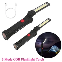 3 modes cob working flashlight led torch vehicle repairing lamps usb rechargeable magnetic 180 rotating portable foldable lights