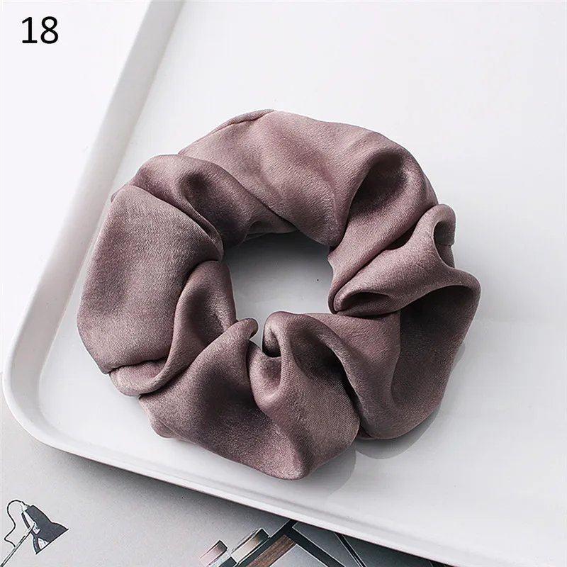 Satin-018 1 шт Мода мягкий бархат большой Упругие волосы веревки Scrunchies для Для Женщин Девочек Сладкий сплошной волос держатель ленты Галстуки резинка для волос аксессуары - Цвет: Satin-018