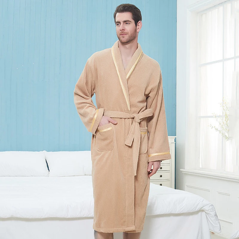 Махровый халат для влюбленных Toweling 100% хлопок однотонный мужчин и женщин мягкий