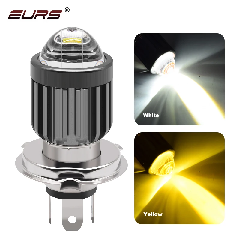 

EURS 1pcs Motorcycle Headlight LED Bulb BA20D H4 12V-80V Scooter Light Built-in Headlight Fisheye Double Color Modified Fog Lamp
