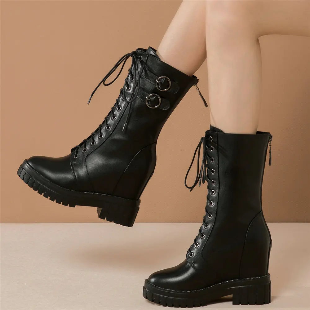 

Женские ботильоны из коровьей кожи, на шнуровке, с круглым носком