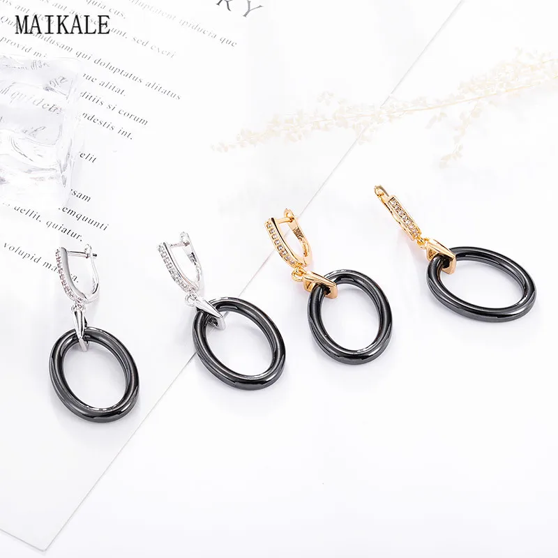 MAIKALE простые круглые черные керамические серьги с подвесками золотые и