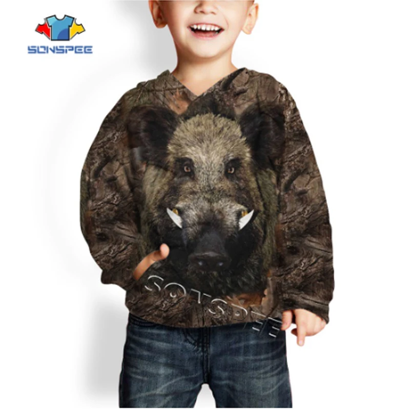 Детский пуловер с рисунком животного толстовки капюшоном 3d принт дикий кабан