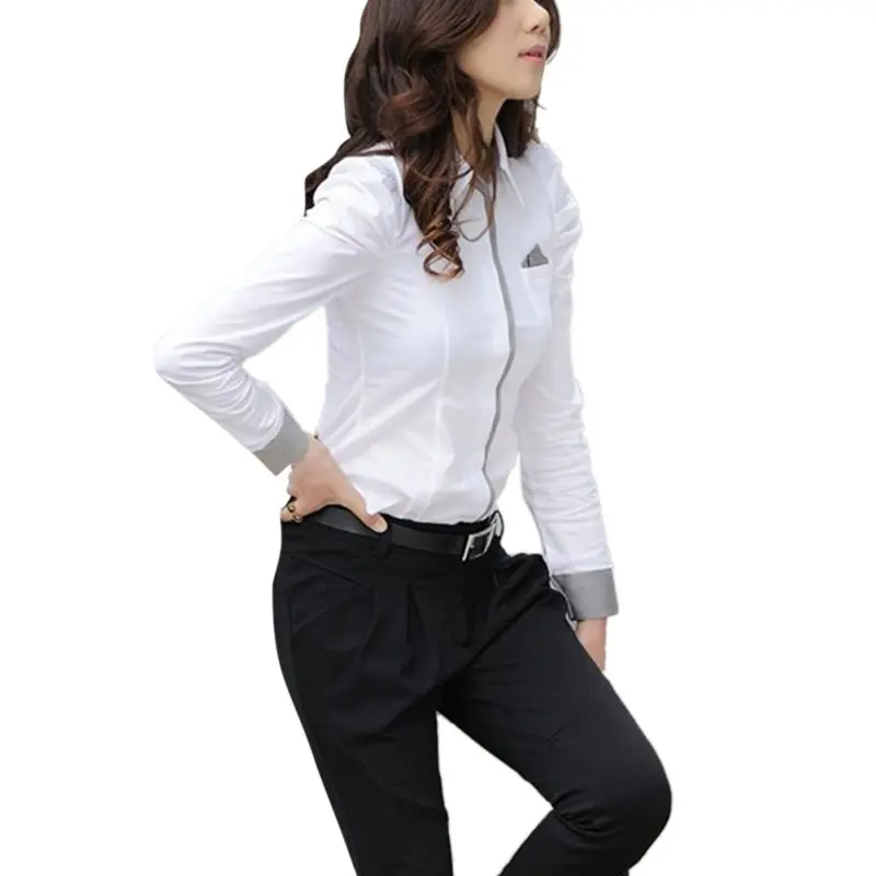 

Women Office White Blouse Lady's Formal Button Down Shirt Long Sleeve Shirt Tops Blouse Fashion