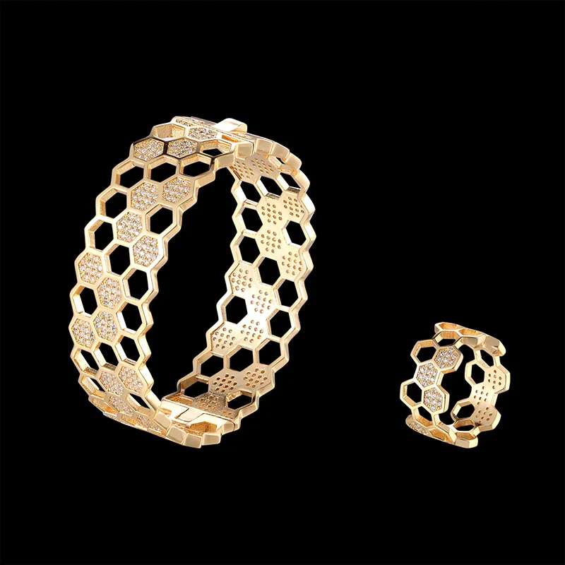 

Simple and generous bracelet and ring jewelry set hexagon combination Bracelet popular accessories for women's party essential