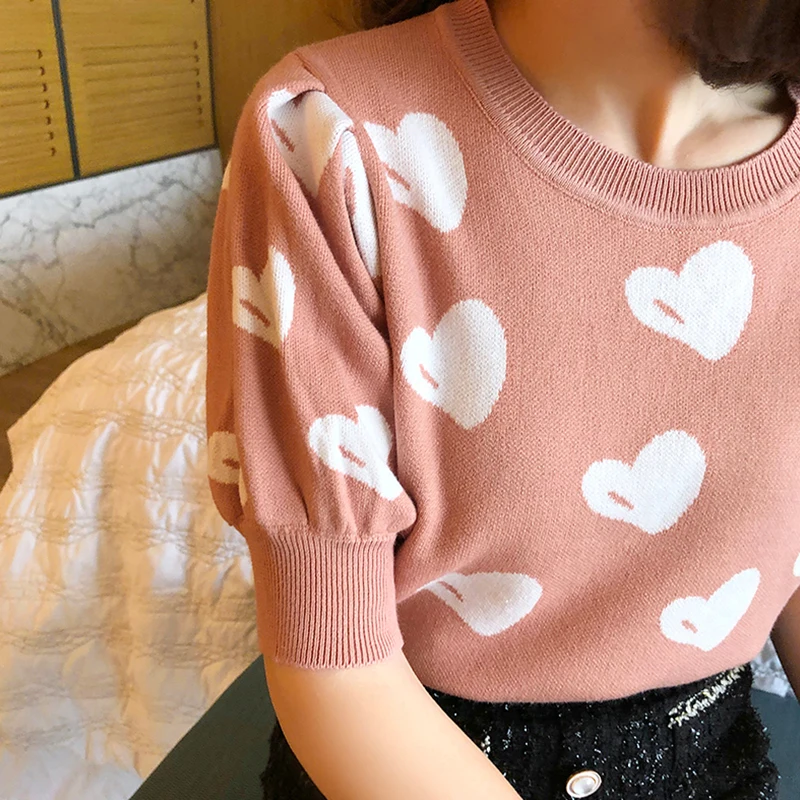 Женская трикотажная футболка с пышными рукавами shintimes летняя Милая в стиле