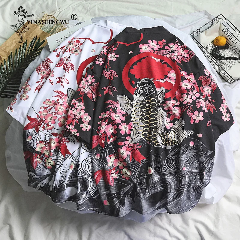 Yukata Женские кимоно кардиган для мужчин традиционное японское кимоно унисекс Harajuku пляжная свободная тонкая рубашка Азиатский японский костюм для косплея