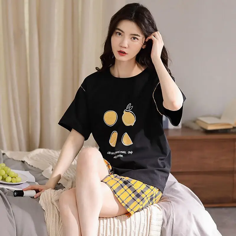 

Summer Women Lingerie Cartoon Cotton Pyjamas Sleepwear Shirts+Shorts Underwear Nightwear Set Women Pyjamas Femme Pajamas Set
