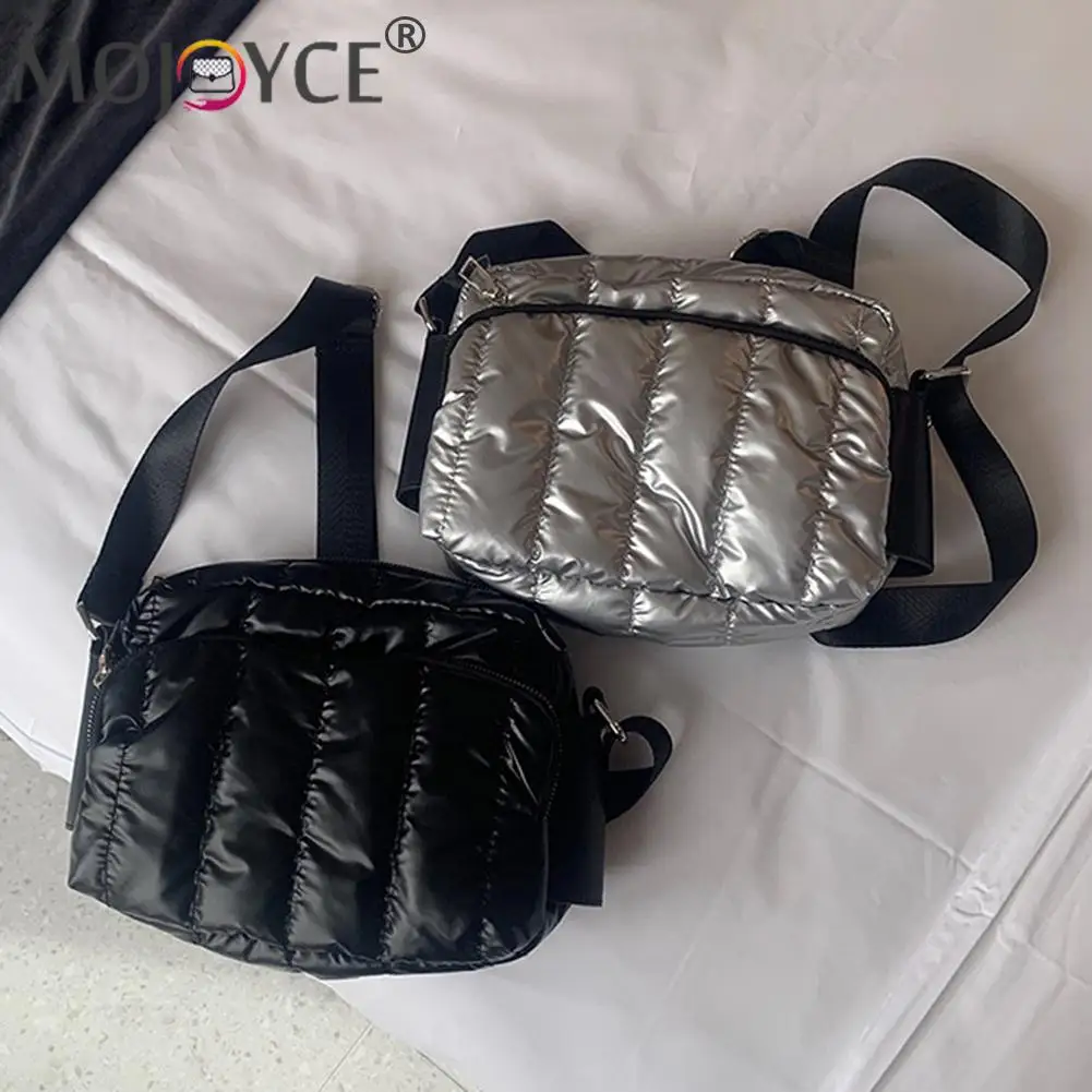 

Portable Women Padded Nylon Messenger Space Handbag Fashion Thread Solid Color Zipper Waterproof Small Shoulder Crossbody Bags