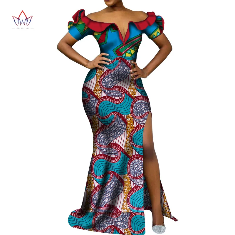 Vetement Femme Dashiki, африканские платья с v-образным вырезом для женщин, повседневные Свадебные вечерние африканские платья с коротким рукавом, Анкара, длинное платье swy5297