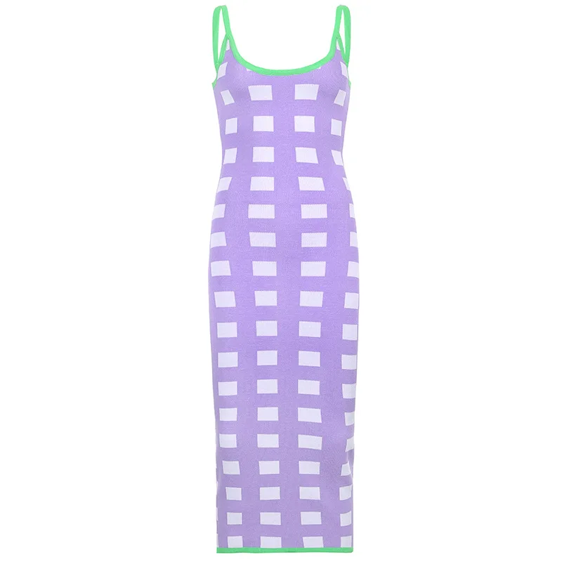 

2021 summer new women's wear wish check color contrast open back slim suspender dress