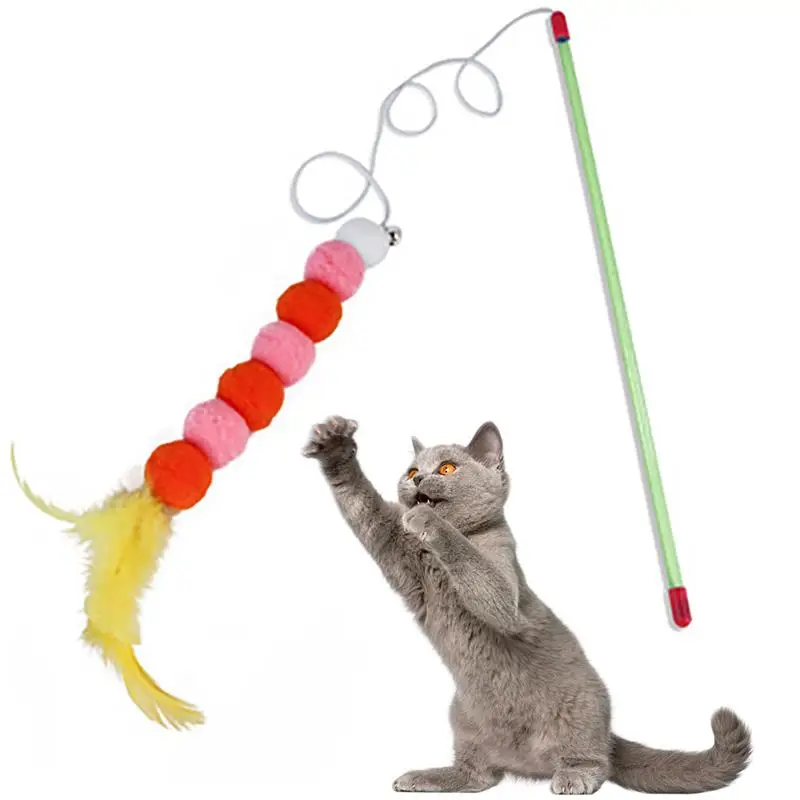 

Pom Pom Pet Cat Toy Cat Wand Interactive Funny Stick Cat Feather Teaser Kitten Cat Teaser Toy with Bell Cats Toys