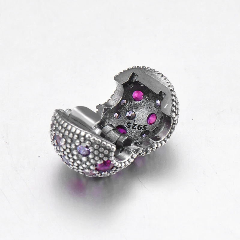 Красочные CZ круглые формы 925 пробы серебряные тонкие зажимы Замок бусины