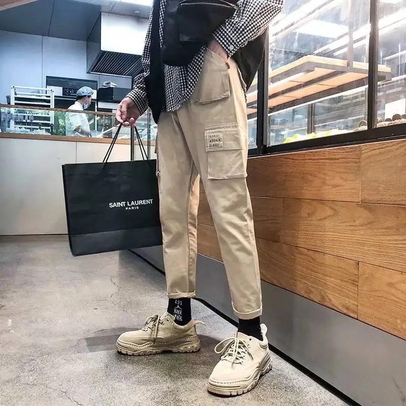 

2019 Men Vintage Cargo Pants Mens Hiphop Khaki Pockets Joggers Pants Male Korean Fashion Sweatpants Winter Overalls Mens