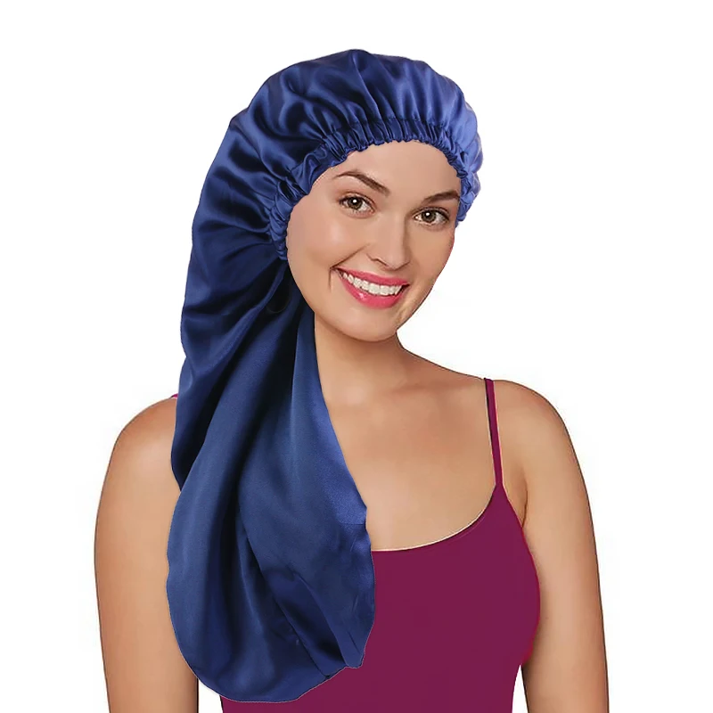 

New Satin Braid Solid Color Double Deck Adjustable Long Night Cap With Elastic Buckle Bonnet Salon Long Hair Care headcover