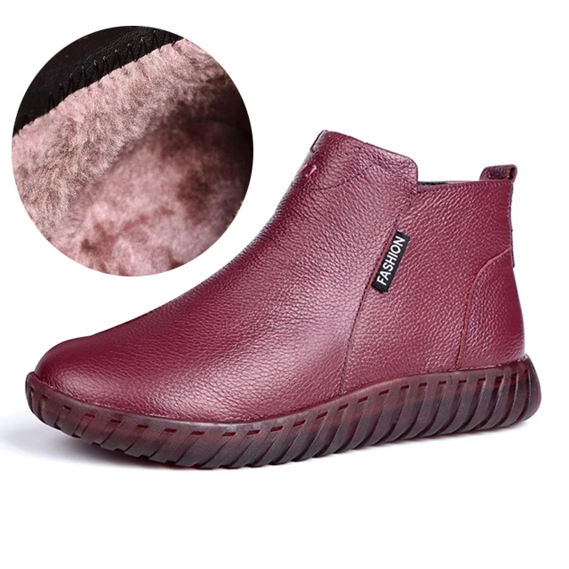 Zapatos mujer; женские зимние ботинки из натуральной кожи; женские ботильоны ручной работы на молнии в стиле ретро; сезон зима-весна; женская обувь; g934 - Цвет: red fur