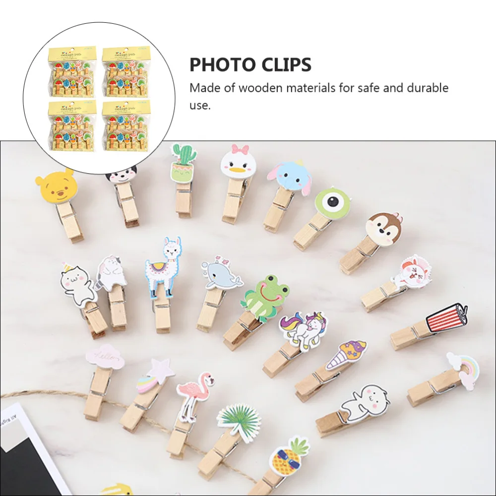 

1 Set Mini Wooden Photo Clips Creative Picture Clips Cartoon DIY Clamps