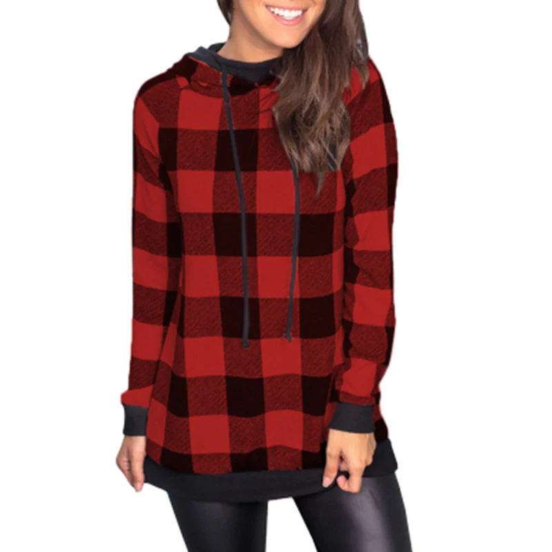 

New Fall winter Women Tops for Women Casual Long Sleeve Sweatshirts Fashion plaid Drawstring hoodie Female Clothes Autumn Spring