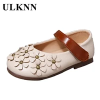 girl flat shoes new spring and autumn 2022 beige female baby girls small leather shoes flowers single princess baby shoes
