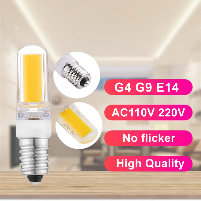 Светодиодный G4 G9 E14 диммируемая лампа 9 Вт AC220V 110V мотоциклов л COB светодиодный