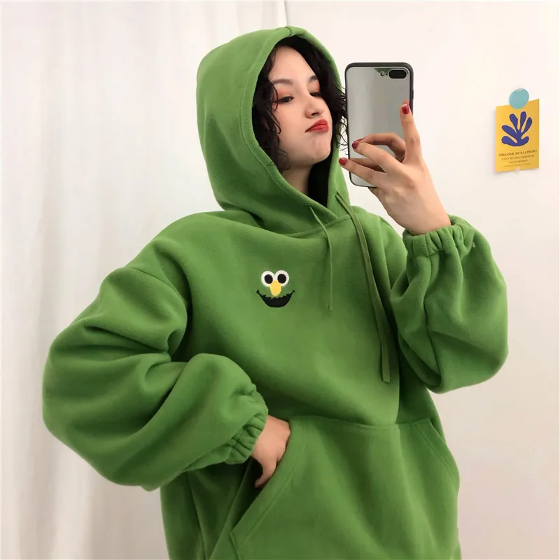 

Sping Cartoon Loose Women Hoodies Sweatshirt Pockets Embroidered Female Oversize Sweatshirts 2021 Woman Clothes Winter L-4XL