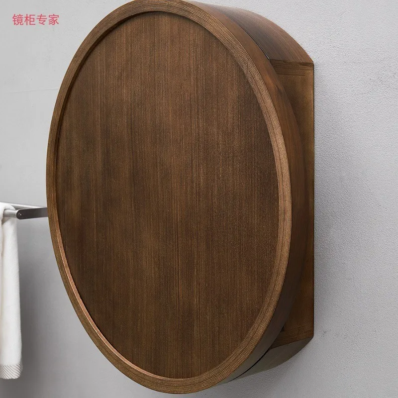 Цельное дерево зеркало для ванной комнаты круглый скрытый ящик настенный Анти