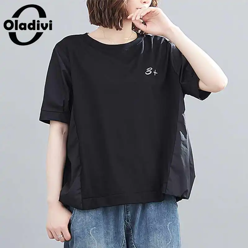 

Oladivi Oversize Oversized Women Casual Tshirt Ladies Summer Simple Basic Shirt Short Sleeve Top Tees Tunic Black White 4XL 5XL
