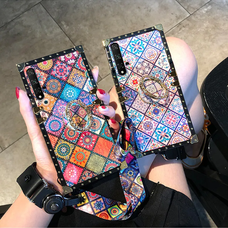 SYCASE роскошный blu ray квадратный чехол для телефона с кольцом для OPPO F11 Pro F7 F9 F3 чехол Национальный Стиль Чехол