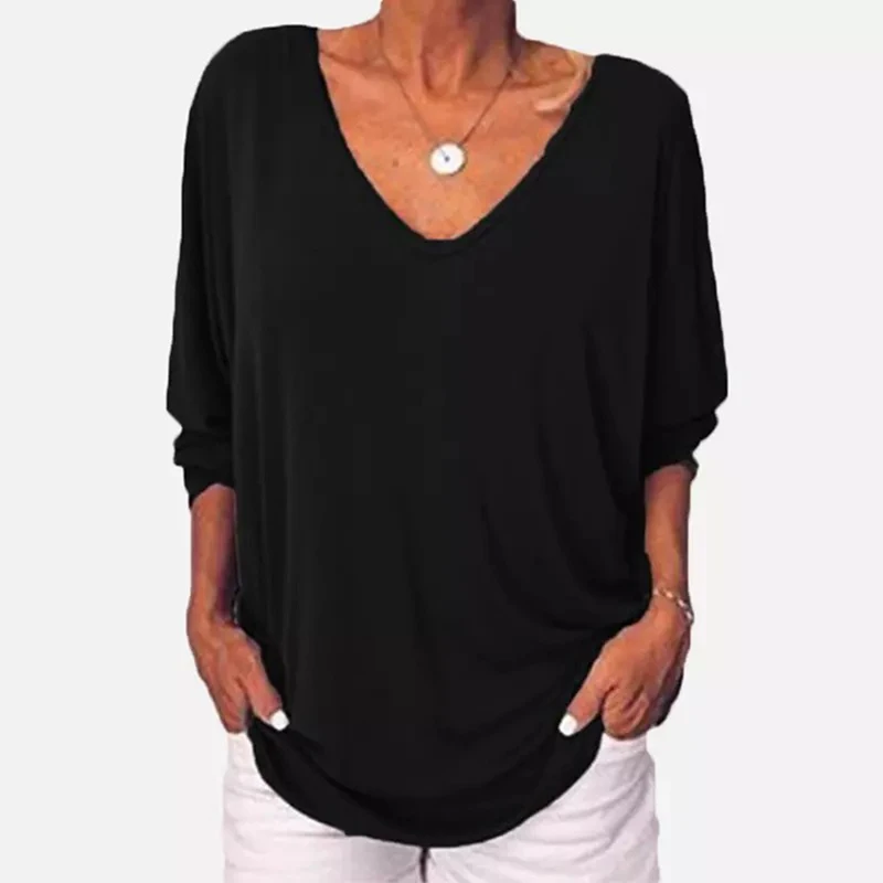 Женская хлопковая блузка с V-образным вырезом рукавом 2022 и пуговицами сзади |