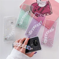 luxury bling glitter chain phone case for xiaomi poco f3 5g x3 pro nfc poco m3 f2 m2 pro bracelet cases wriststrap back cover