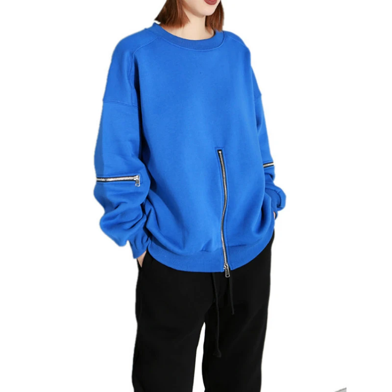 

Hoodie Sweatshirt for Girls Japanese Winter Warm Fleece Linning Women Harajuku Black Blue Zipper Plus Size Loose Basic Clothing