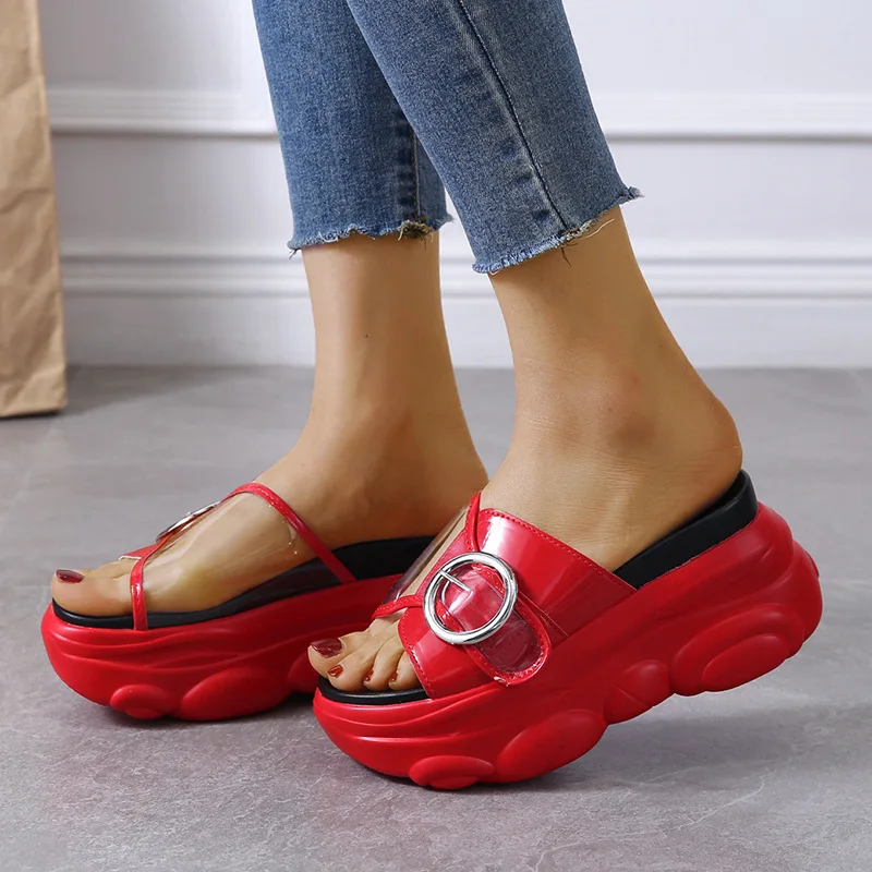 

2021 Summer Women Wedge Sandals Transparent Shoes Woman Casual Super High Heels Platform Ladies Slides Female Leisure Wedges