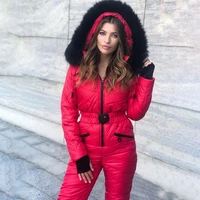 2021 women new solid color hooded ski suit winter warm thickened down jackets noodles suit bread suit one piece ski suit