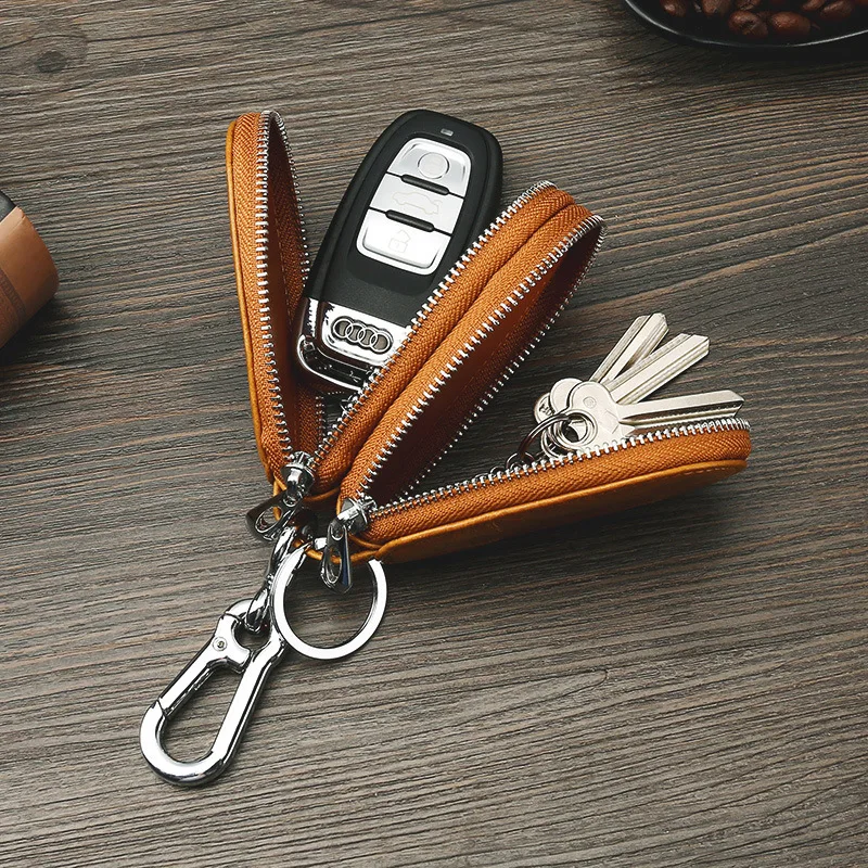 Key Holders Double Zipper Men Car Key Wallets 100% genuine Leather Man Organizer Multifunctional Housekeeper Women Keys Purses