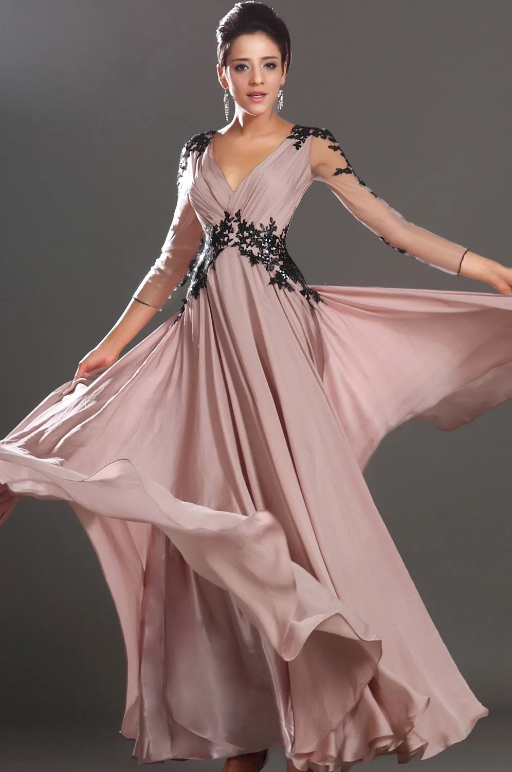 

Женское платье до пола, вечернее ТРАПЕЦИЕВИДНОЕ ПЛАТЬЕ С V-образным вырезом и аппликацией, платье для матери невесты, 2018