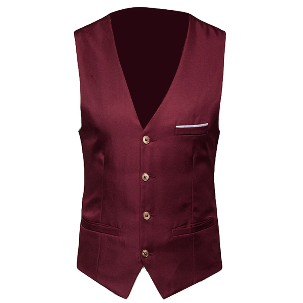 

Formal Men Suit Vests Solid Color Blazer Vest Single Breasted Business Office Waistcoat Casual Vest with Pockets Plus Size